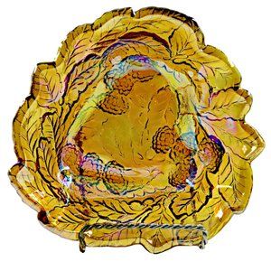 Vintage Iridescent Indiana Amber Glass Dish / Marigold Carnival Glass Dish